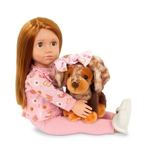 Our Generation 18” Doll Claudia & Pet Dog Cinnamon the Dachshund Puppy NEW